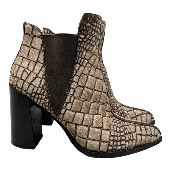 Ducanero Tan Brown Pony Hair Point Toe Leather Block Heel Booties Women’s 40 - Picture 2 of 15